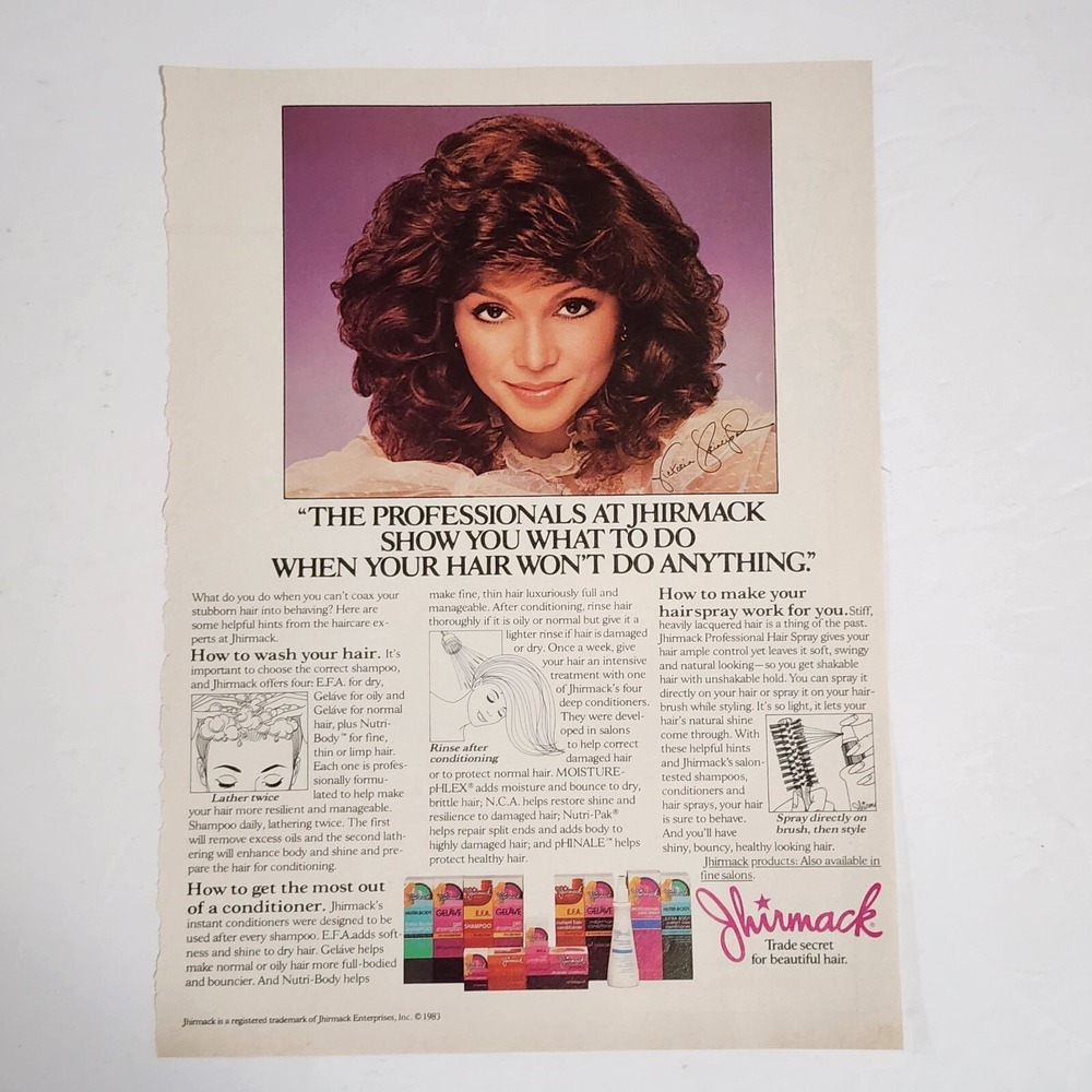 Vintage Print Ad Victoria Principal Jhirmack hair care clipping 1983 8x10.5